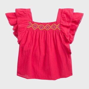 Polo Ralph Lauren Big Girls Ruffled Cotton Gauze Top Size 8 Crochet Trim Lined